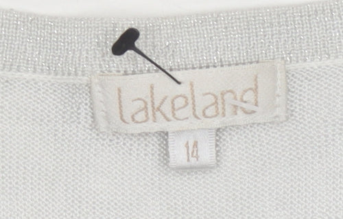 Lakeland Womens Silver Cardigan Size 14 Viscose Blend 3/4 Sleeve