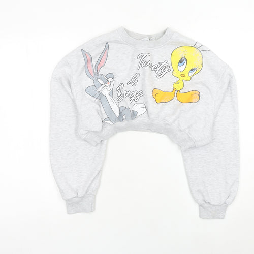 Primark Womens Grey XS Crop Sweatshirt Tweety & Bugs Warner Bros