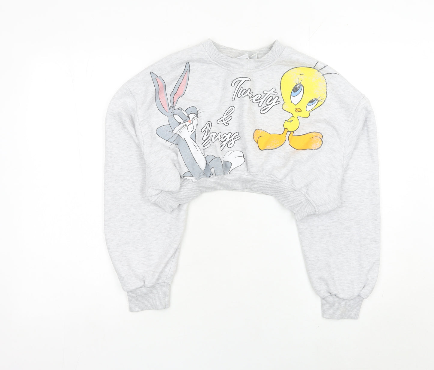 Primark Womens Grey XS Crop Sweatshirt Tweety & Bugs Warner Bros