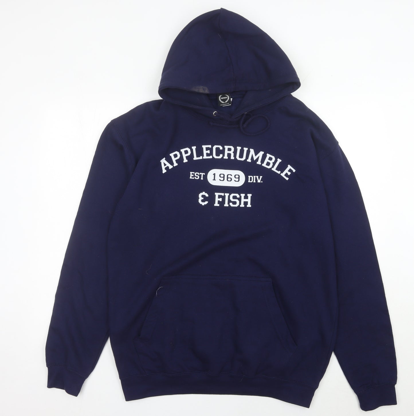 TeePublic Men’s Blue Pullover Hoodie L Logo Graphic Cotton Blend