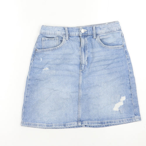 H&M Girls Blue Denim Short Skirt Size 14Y Distressed Casual