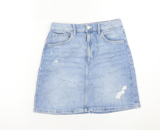 H&M Girls Blue Denim Short Skirt Size 14Y Distressed Casual