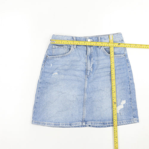 H&M Girls Blue Denim Short Skirt Size 14Y Distressed Casual