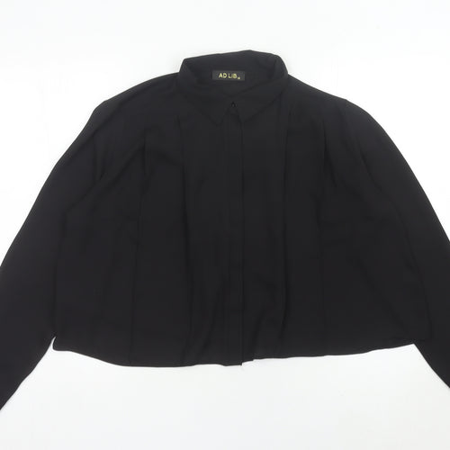 AD LIB Women Black Size 14 Long Sleeve Collared Blouse