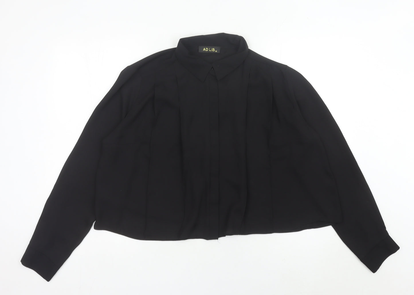 AD LIB Women Black Size 14 Long Sleeve Collared Blouse