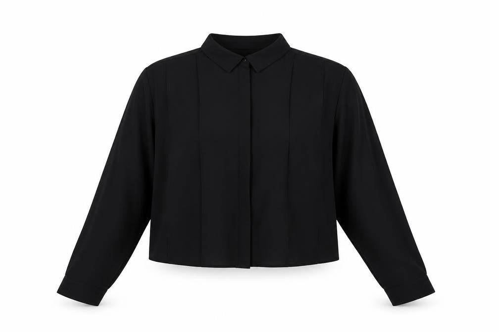 Front view of AD LIB Women Black, size 14, Long Sleeve Collared Blouse