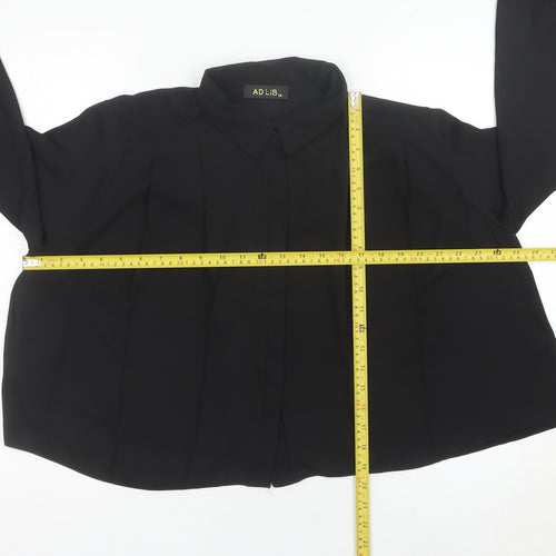 AD LIB Women Black Size 14 Long Sleeve Collared Blouse