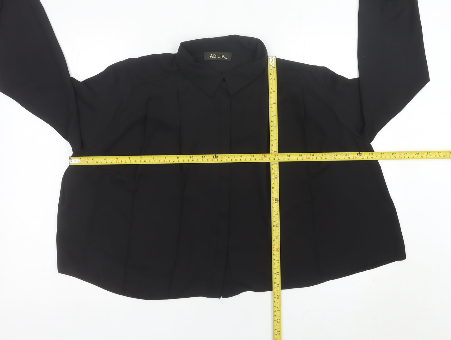 AD LIB Women Black Size 14 Long Sleeve Collared Blouse
