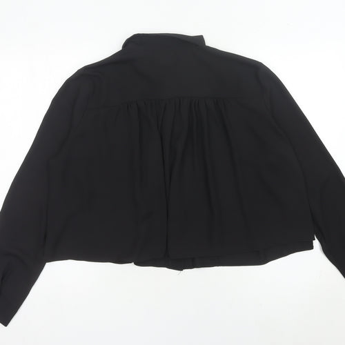 AD LIB Women Black Size 14 Long Sleeve Collared Blouse