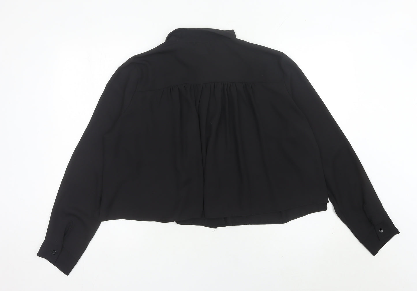 AD LIB Women Black Size 14 Long Sleeve Collared Blouse
