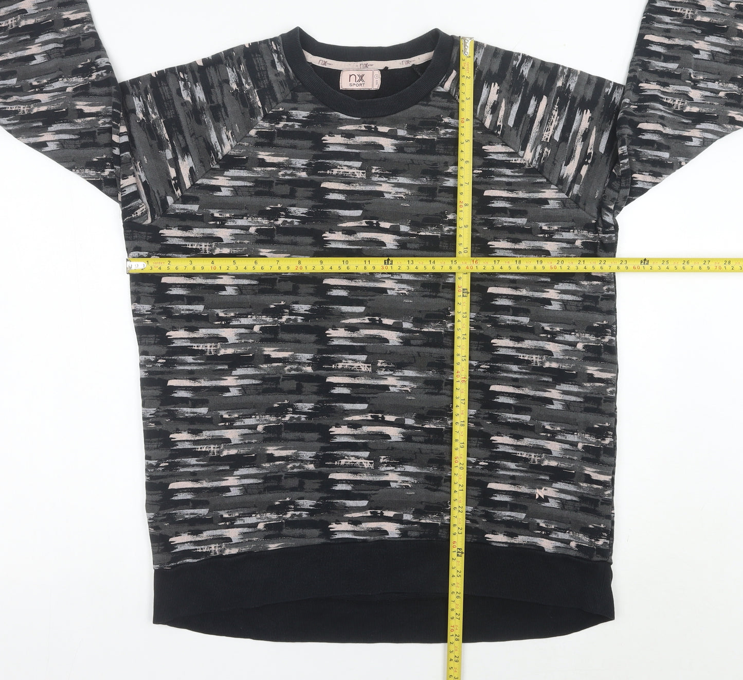 Next Women Black Cotton Pullover Sweatshirt Size 16 Raglan Sleeve