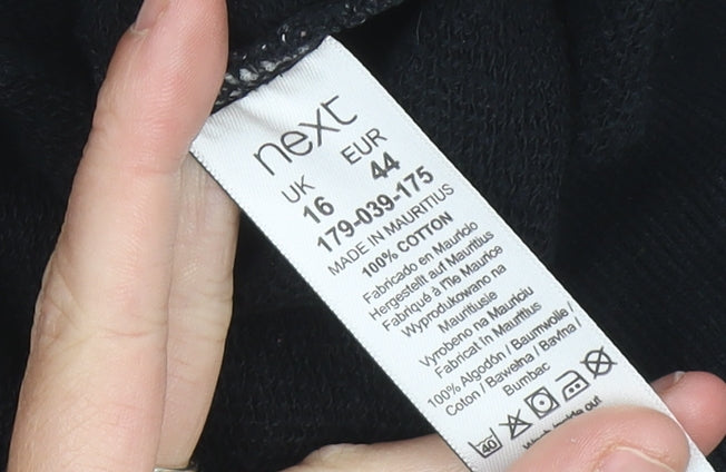 Next Women Black Cotton Pullover Sweatshirt Size 16 Raglan Sleeve