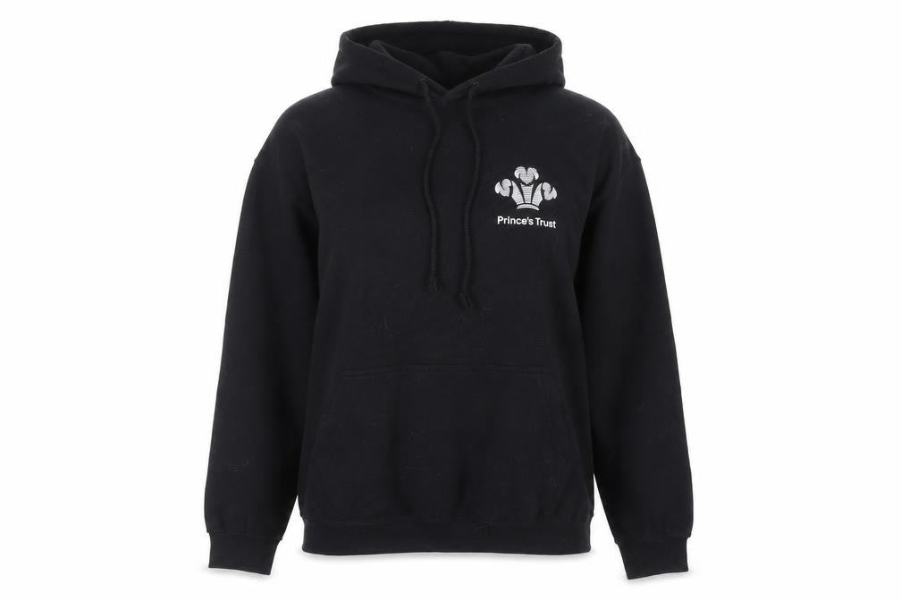 Front view of Just Hoods AWDis Women's Black Medium Pullover Hoodie Prince's Trust Logo