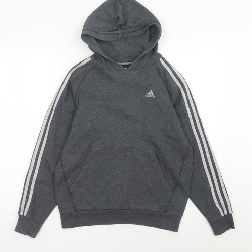Adidas Boys Grey Pullover Hoodie 13-14 Years Long Sleeve Logo Sportswear