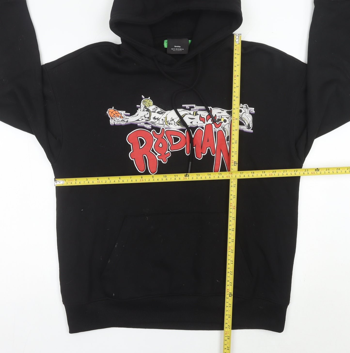 Bershka Unisex Black Pullover Hoodie Graphic Print Size M