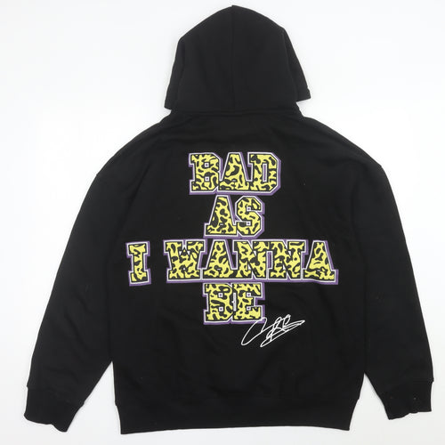 Bershka Unisex Black Pullover Hoodie Graphic Print Size M