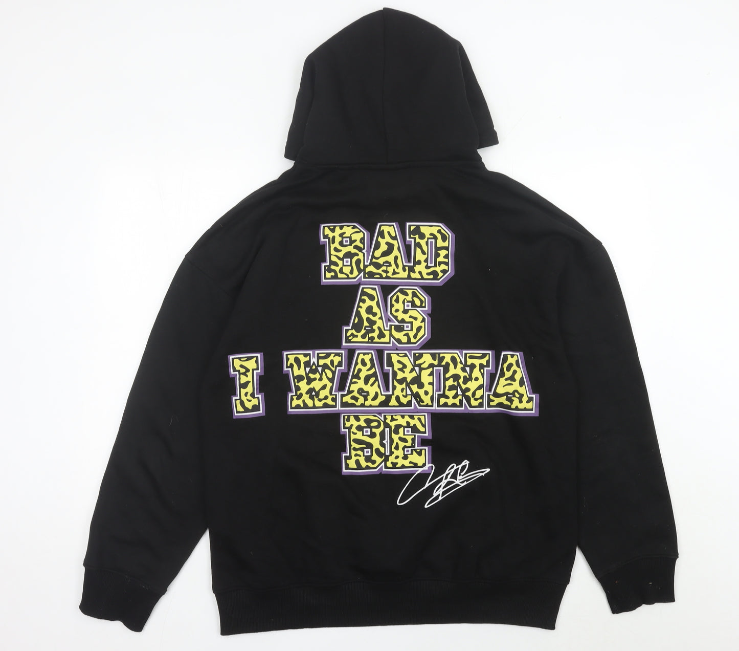 Bershka Unisex Black Pullover Hoodie Graphic Print Size M