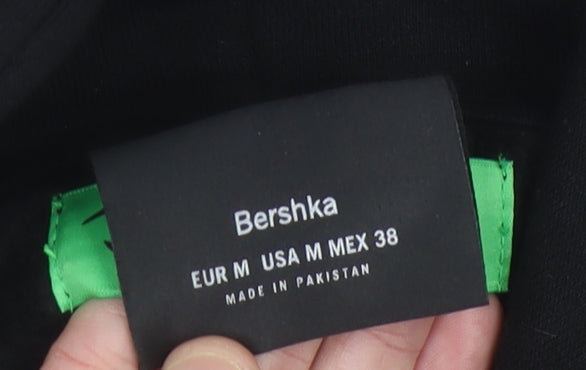 Bershka Unisex Black Pullover Hoodie Graphic Print Size M