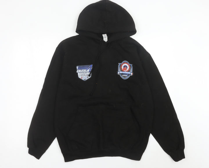 JustHoods Men’s Black Pullover Hoodie Medium Racing Graphic Print