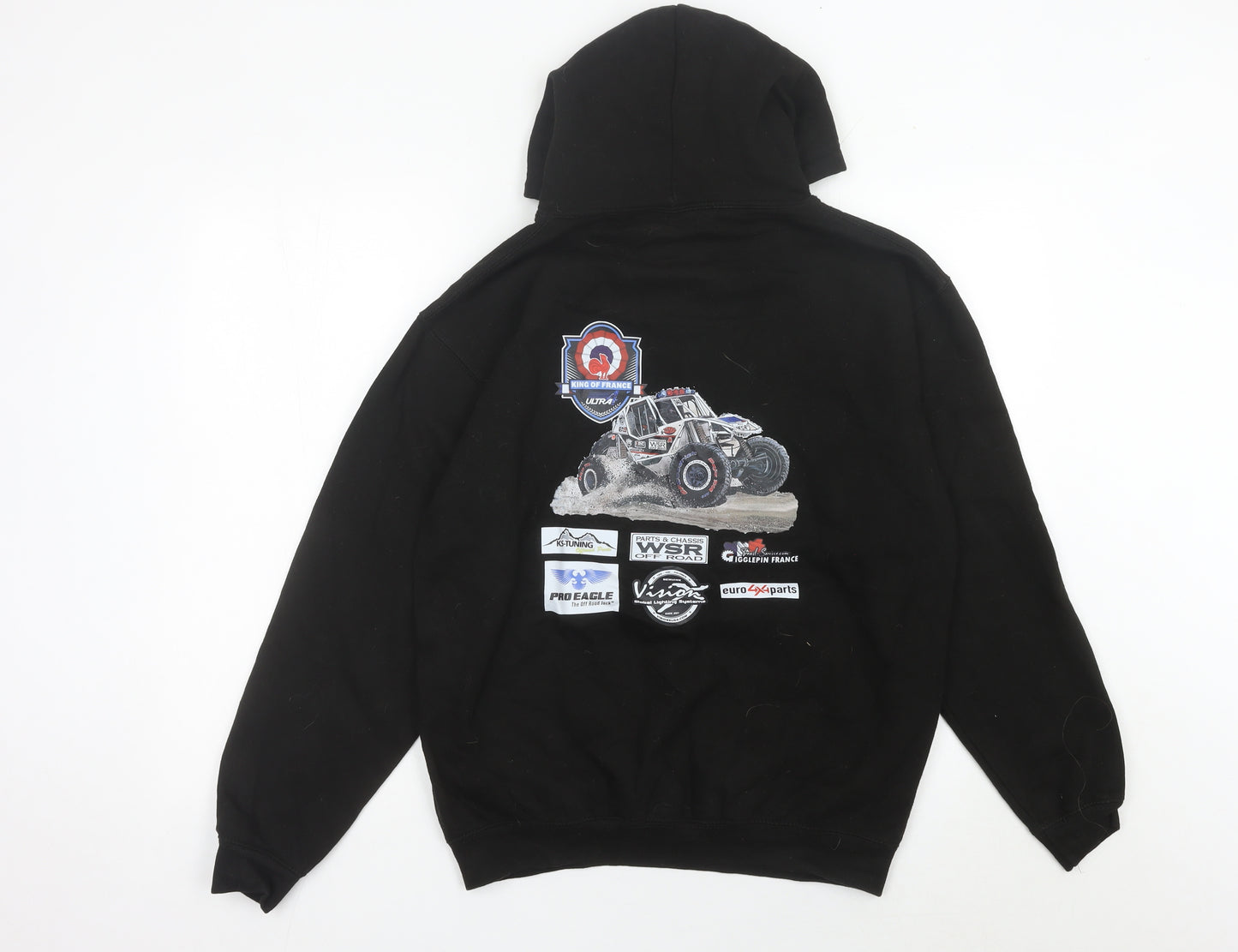 JustHoods Men’s Black Pullover Hoodie Medium Racing Graphic Print