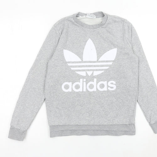 Adidas Boys Grey Logo Pullover Sweatshirt 13-14Y Long Sleeve Crew Neck