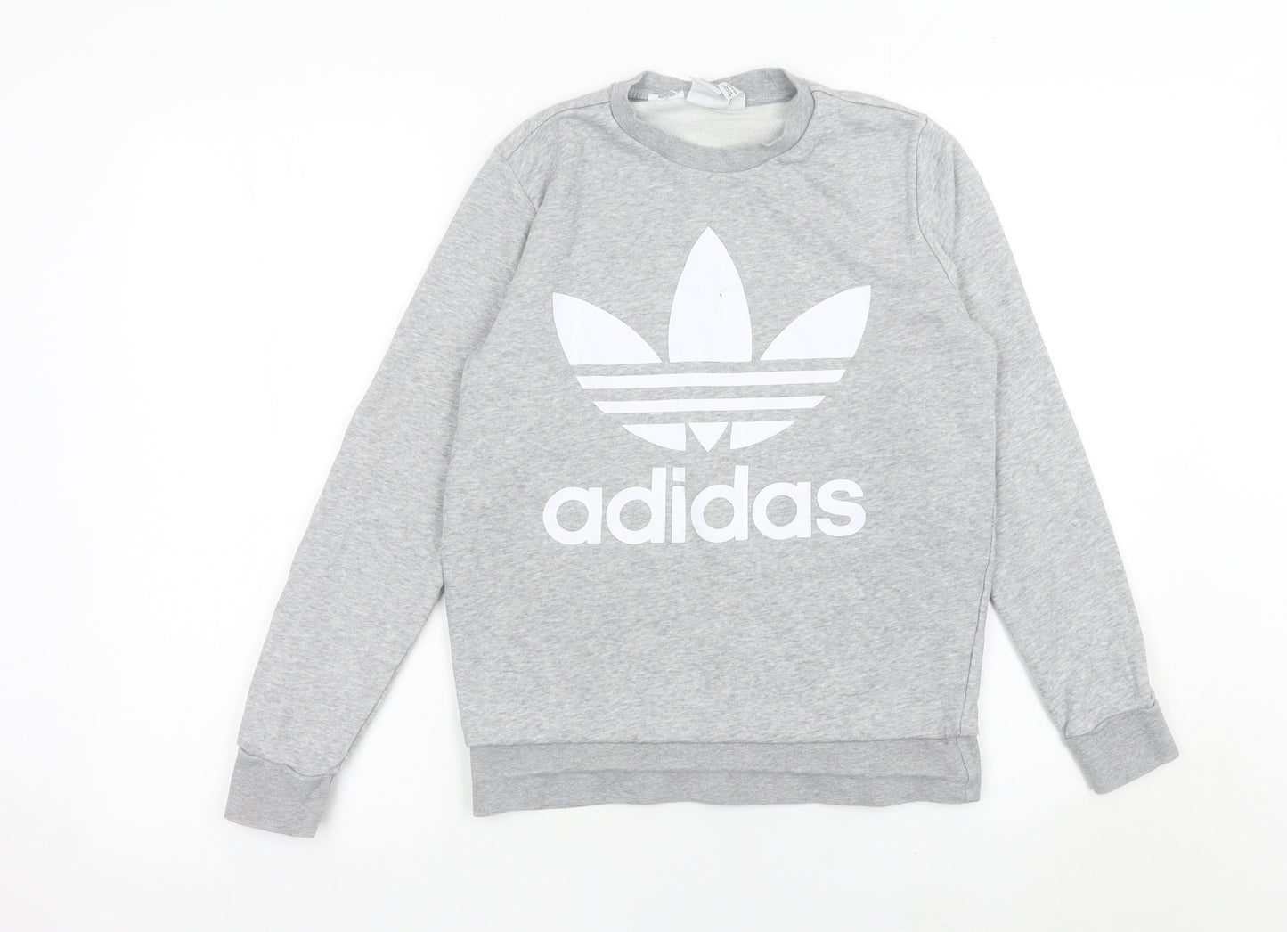 Adidas Boys Grey Logo Pullover Sweatshirt 13-14Y Long Sleeve Crew Neck