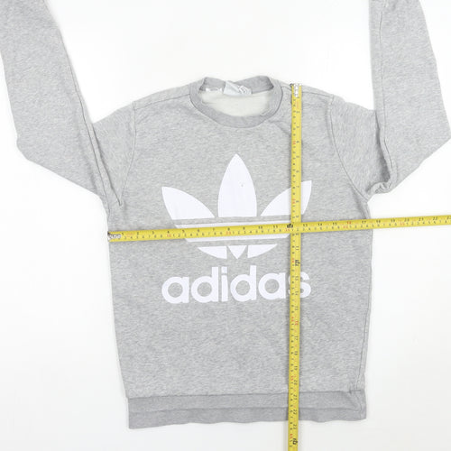 Adidas Boys Grey Logo Pullover Sweatshirt 13-14Y Long Sleeve Crew Neck