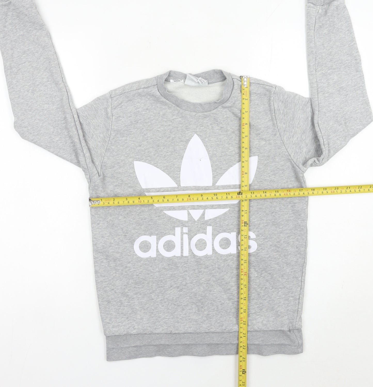 Adidas Boys Grey Logo Pullover Sweatshirt 13-14Y Long Sleeve Crew Neck