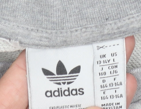 Adidas Boys Grey Logo Pullover Sweatshirt 13-14Y Long Sleeve Crew Neck