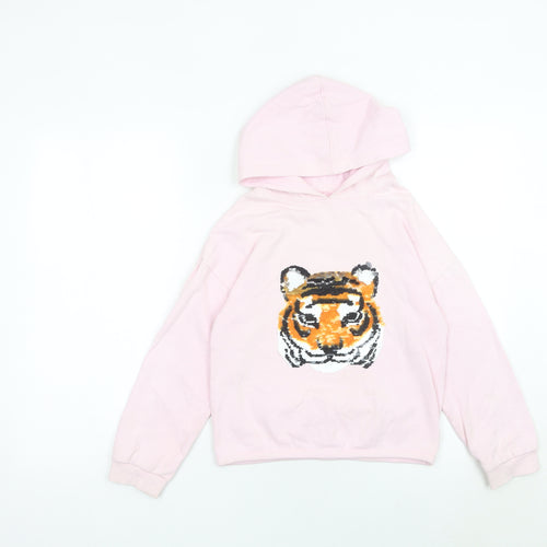 John Lewis Girls Pink Sequin Tiger Hoodie 10 Years Pullover Cotton