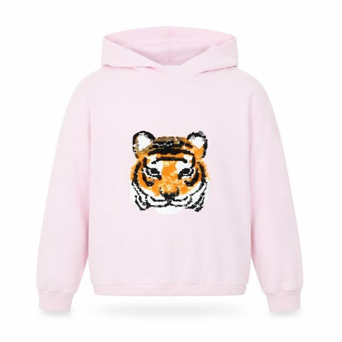 John Lewis Girls Pink Sequin Tiger Hoodie 10 Years Pullover Cotton