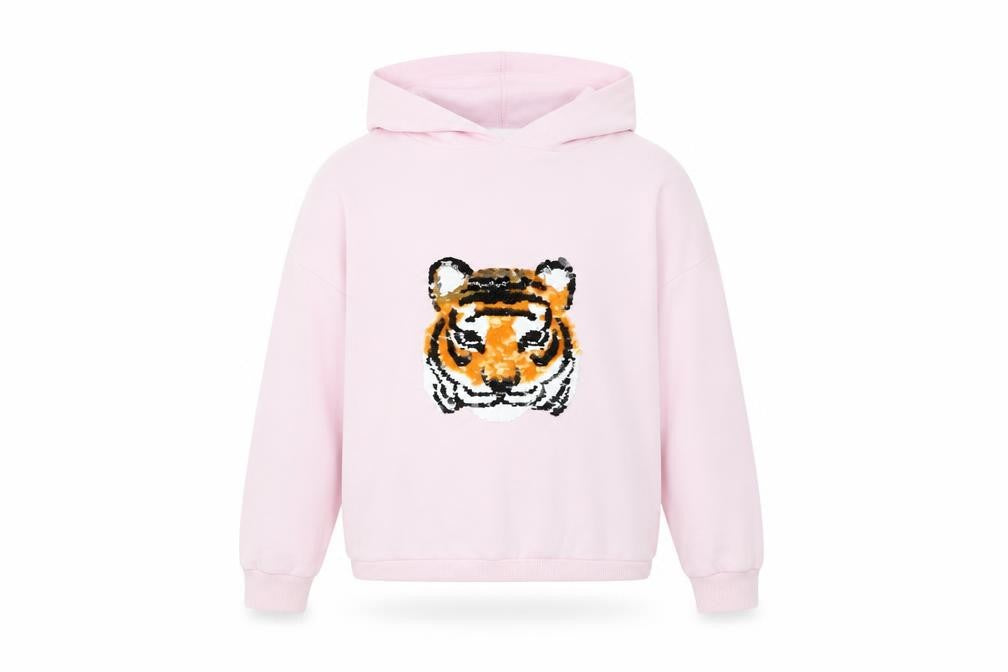 John Lewis Girls Pink Sequin Tiger Hoodie 10 Years Pullover Cotton