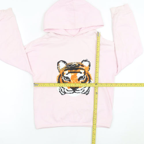 John Lewis Girls Pink Sequin Tiger Hoodie 10 Years Pullover Cotton