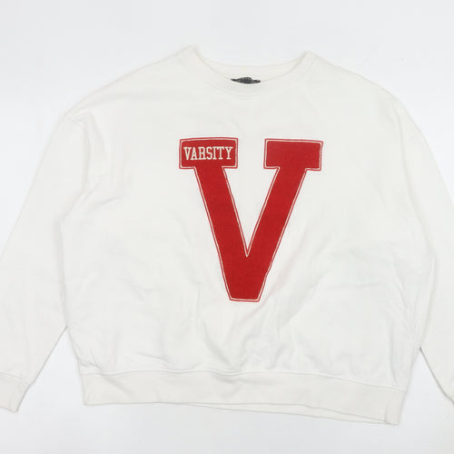 New Look Women’s White Sweatshirt Small Varsity Logo Pullover