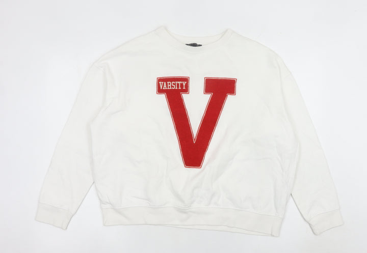 New Look Women’s White Sweatshirt Small Varsity Logo Pullover