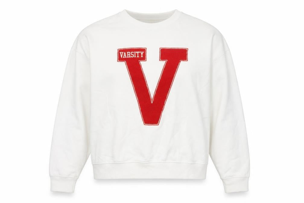 Front view of New Look Women’s White Sweatshirt Small Varsity Logo Pullover