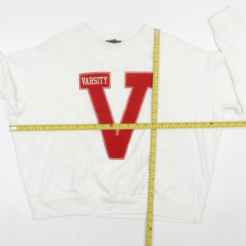 New Look Women’s White Sweatshirt Small Varsity Logo Pullover