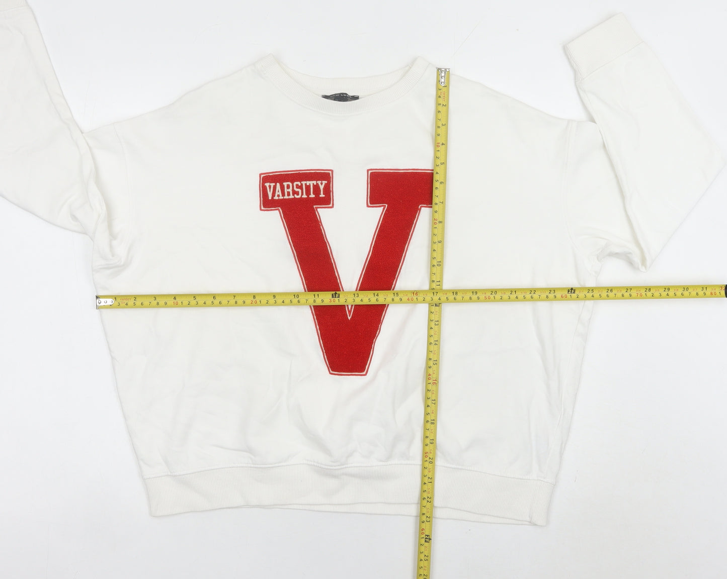 New Look Women’s White Sweatshirt Small Varsity Logo Pullover