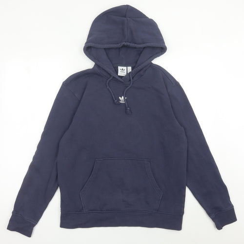 Adidas Womens Blue Hoodie UK 12 Pullover Long Sleeve Cotton Blend