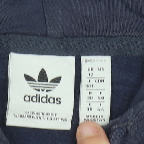 Adidas Womens Blue Hoodie UK 12 Pullover Long Sleeve Cotton Blend