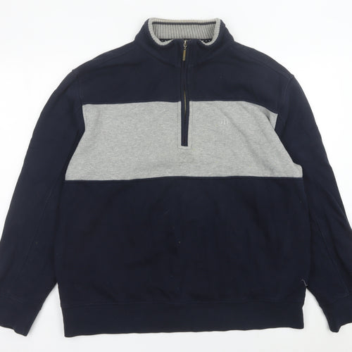 Atlantic Bay Mens Navy Grey XL 1/4 Zip Sweatshirt Pullover Cotton