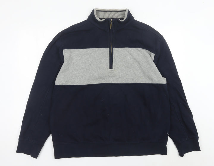 Atlantic Bay Mens Navy Grey XL 1/4 Zip Sweatshirt Pullover Cotton