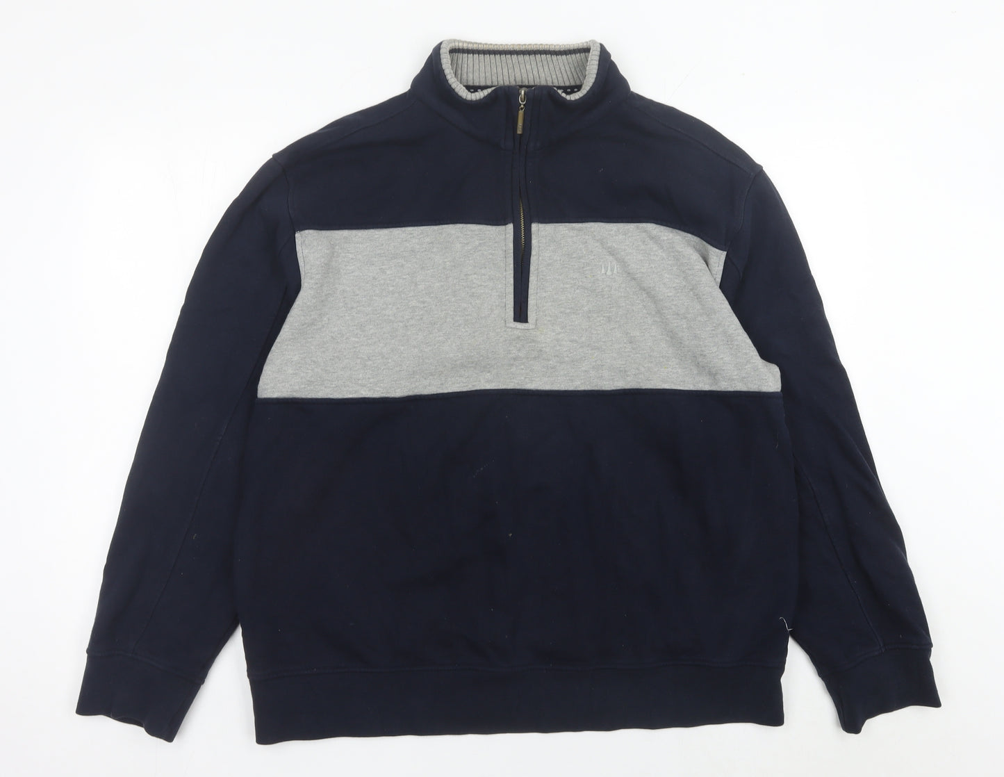 Atlantic Bay Mens Navy Grey XL 1/4 Zip Sweatshirt Pullover Cotton