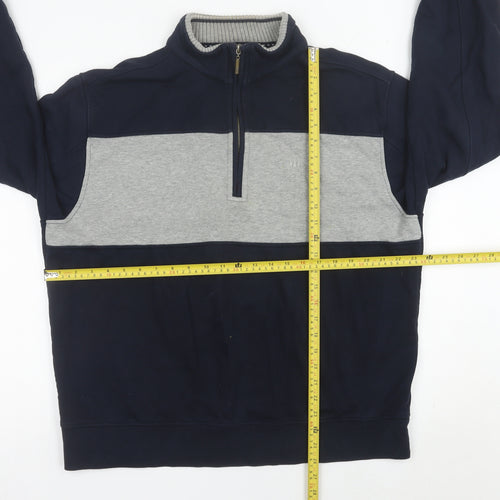 Atlantic Bay Mens Navy Grey XL 1/4 Zip Sweatshirt Pullover Cotton