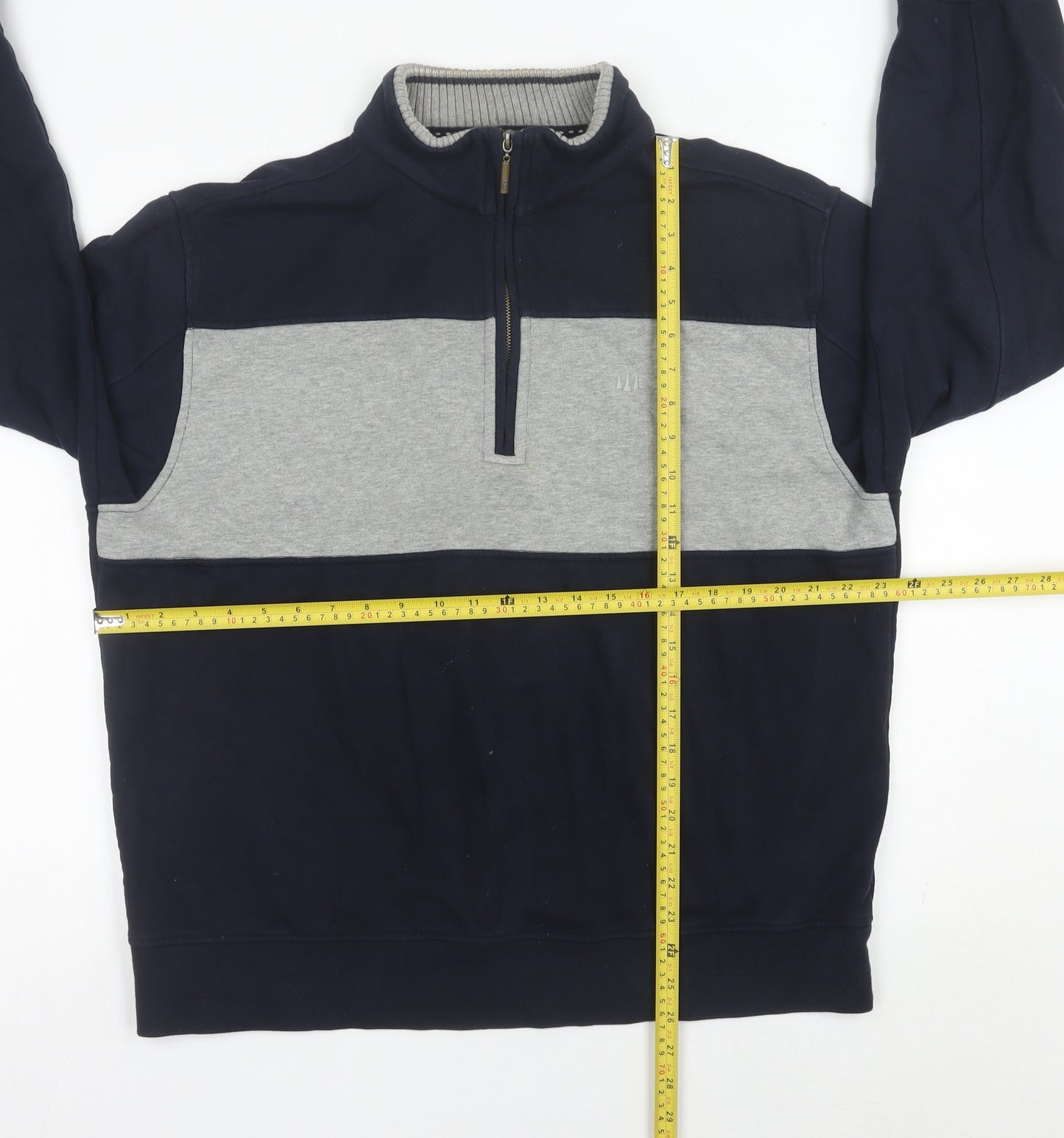 Atlantic Bay Mens Navy Grey XL 1/4 Zip Sweatshirt Pullover Cotton