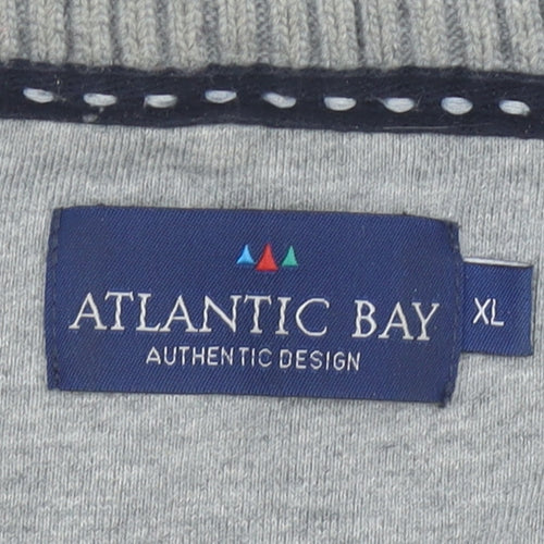 Atlantic Bay Mens Navy Grey XL 1/4 Zip Sweatshirt Pullover Cotton