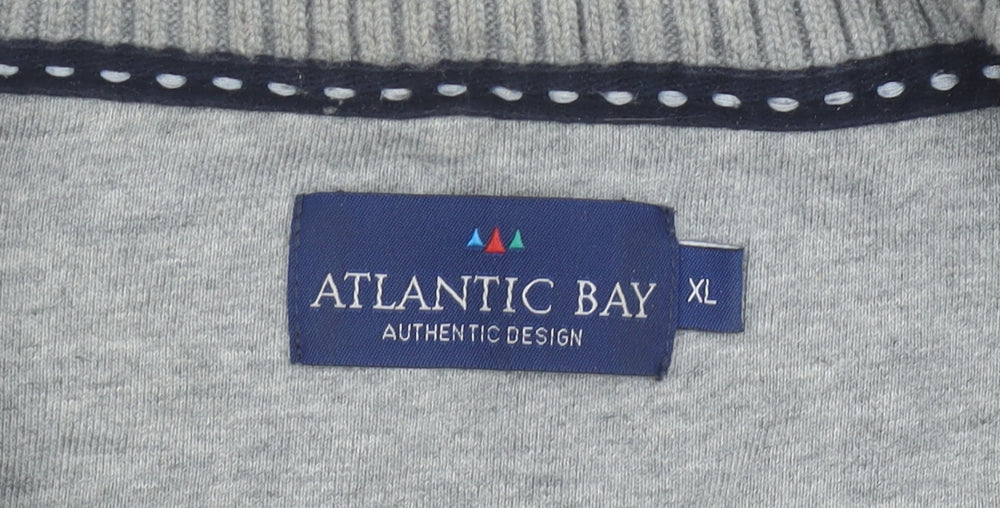 Atlantic Bay Mens Navy Grey XL 1/4 Zip Sweatshirt Pullover Cotton