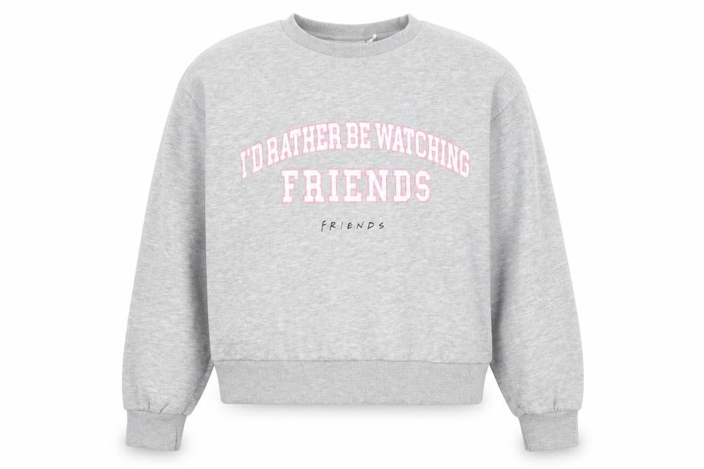Front view of Friends girls’ grey sweatshirt 12-13y graphic pullover casual