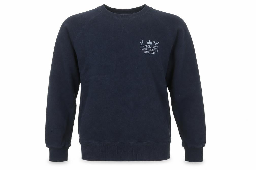Front view of Jack Wills men’s blue small pullover sweatshirt crew neck long sleeve