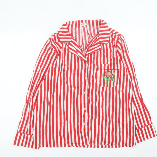 Cath Kidston Womens Red Striped Embroidered Cotton Pyjama Shirt Top Size 12